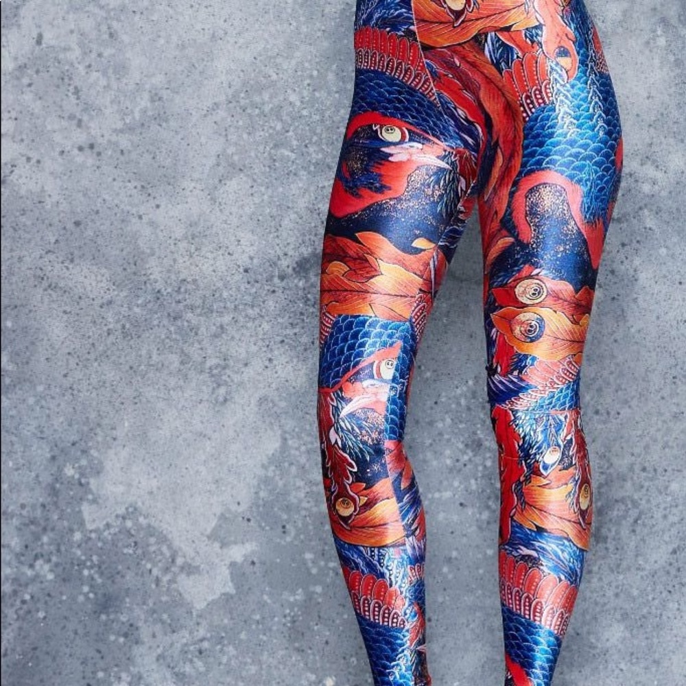 Blackmilk Blue and Red Koi Tattoo Print Leggings